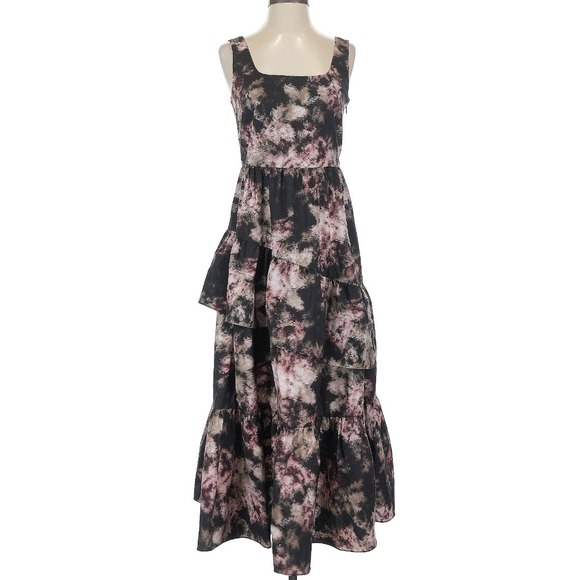 Peruvian Connection NWT 8G Rosewater Dress Black‎ Floral Tiered Midi Size 4 - Picture 3 of 10